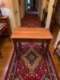 Vintage Writing Desk with Turned Legs | Two Drawer Desk with Brass Handles