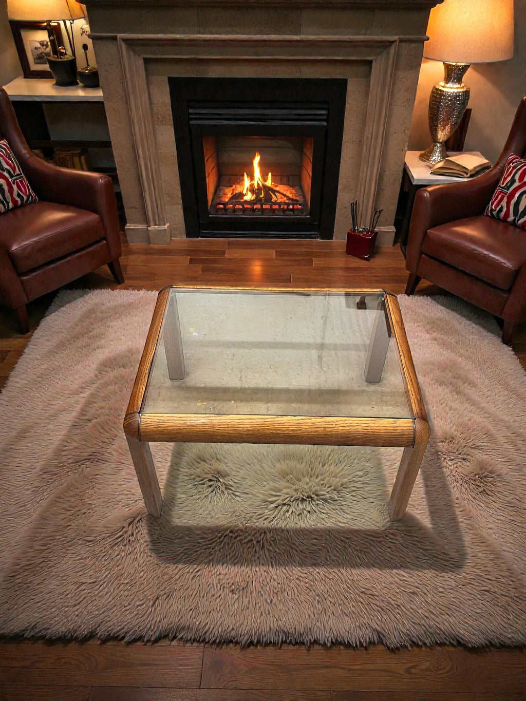 Danish Style Mid-Century Glass Coffee Table | Rounded Teak Frame