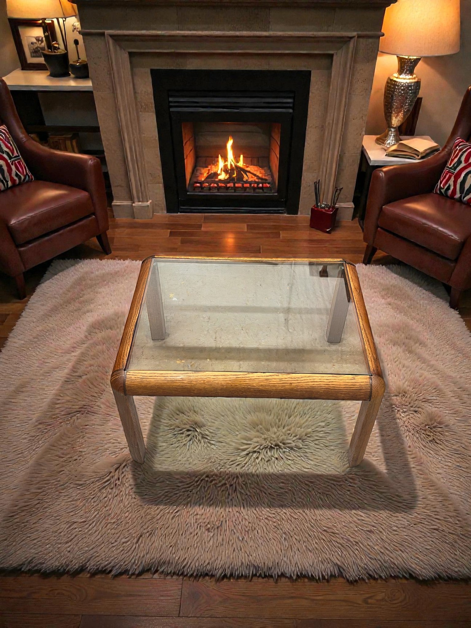 Danish Style Mid-Century Glass Coffee Table | Rounded Teak Frame