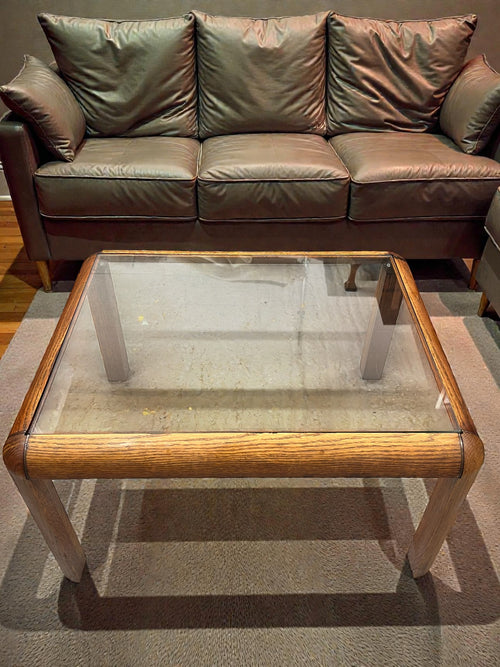 Danish Style Mid-Century Glass Coffee Table | Rounded Teak Frame