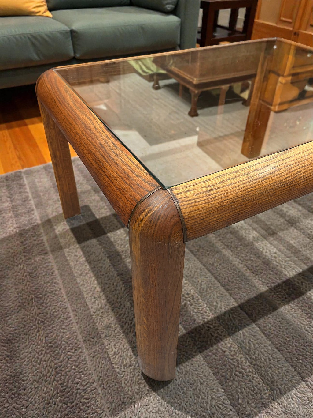 Danish Style Mid-Century Glass Coffee Table | Rounded Teak Frame