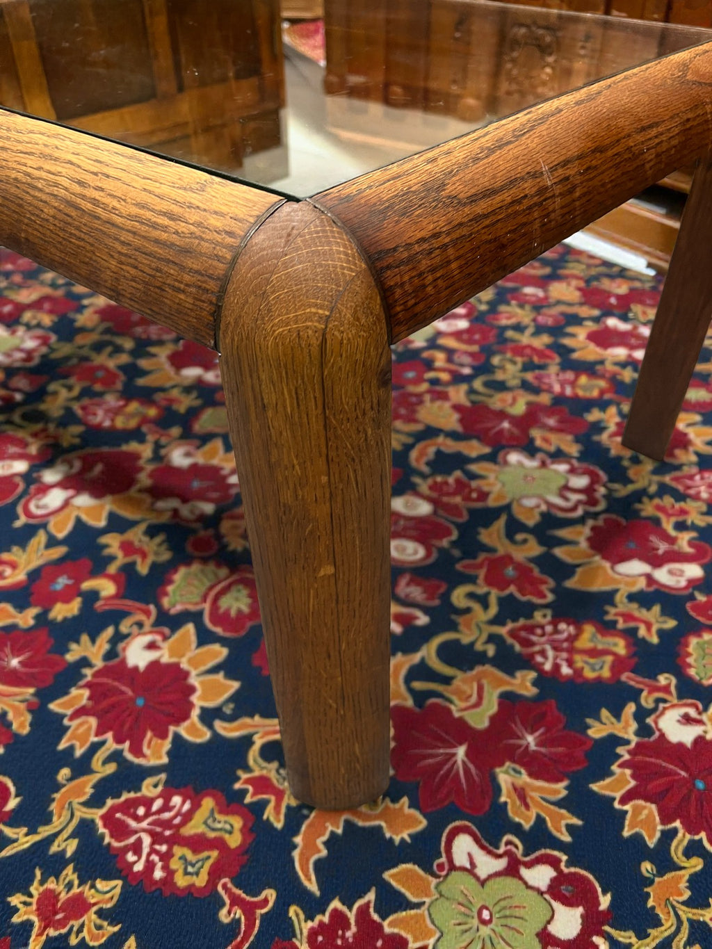 Danish Style Mid-Century Glass Coffee Table | Rounded Teak Frame