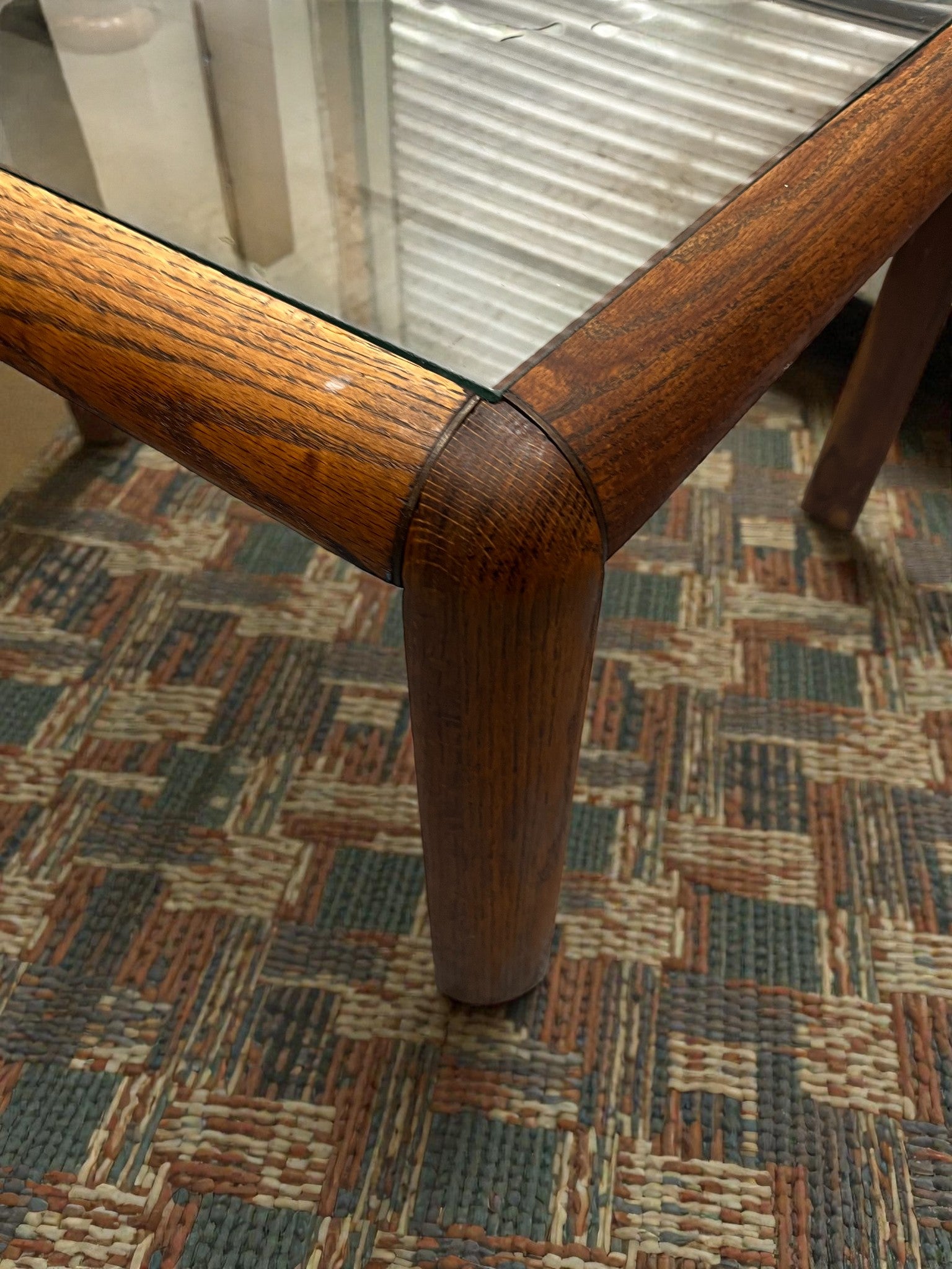Danish Style Mid-Century Glass Coffee Table | Rounded Teak Frame