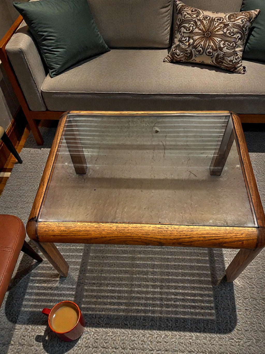 Danish Style Mid-Century Glass Coffee Table | Rounded Teak Frame