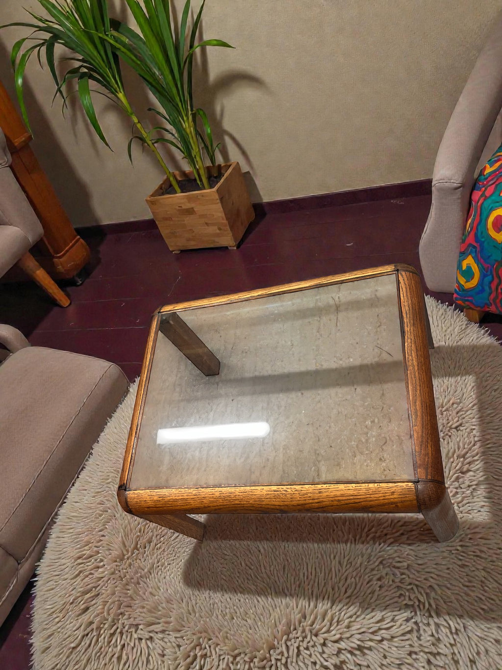 Danish Style Mid-Century Glass Coffee Table | Rounded Teak Frame