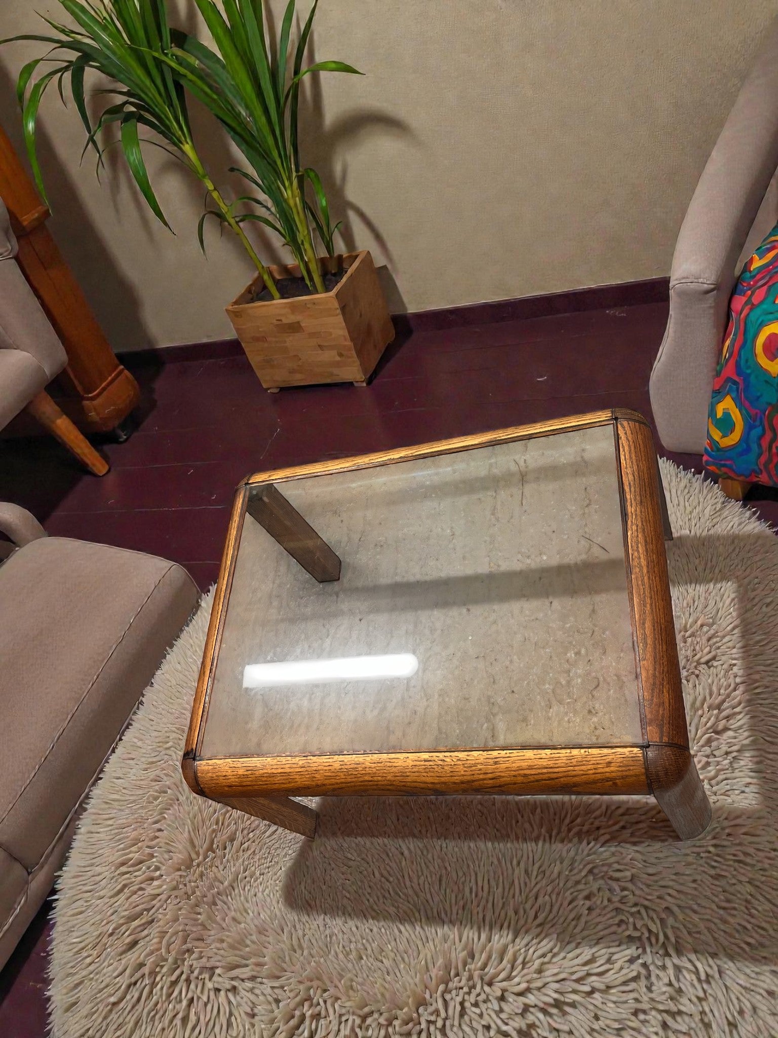 Danish Style Mid-Century Glass Coffee Table | Rounded Teak Frame