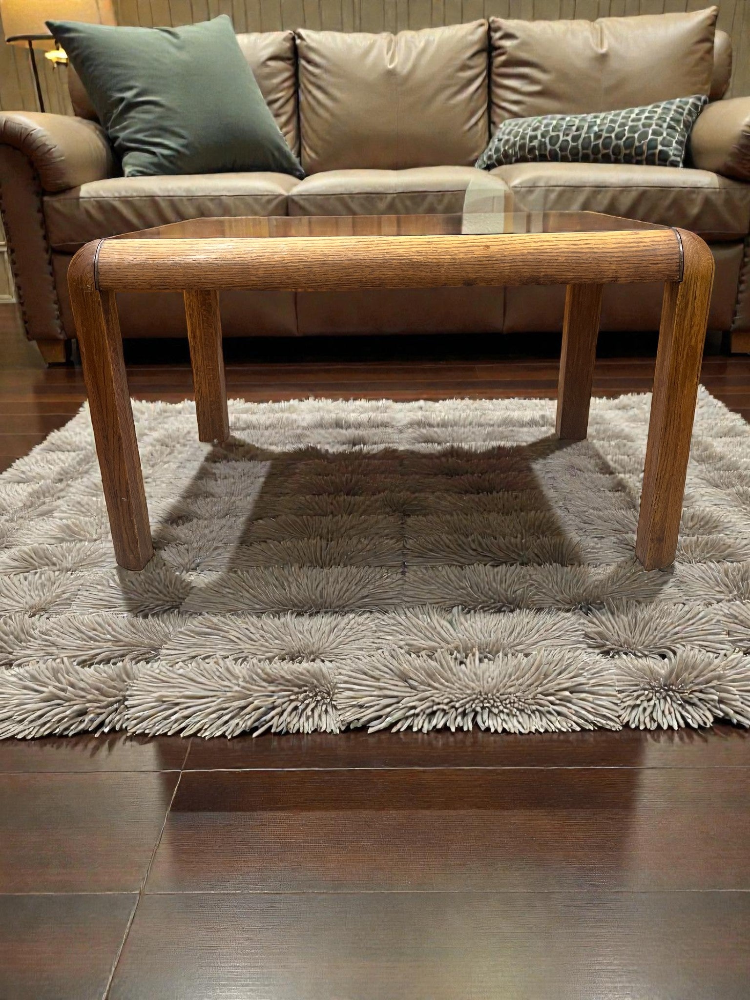Danish Style Mid-Century Glass Coffee Table | Rounded Teak Frame