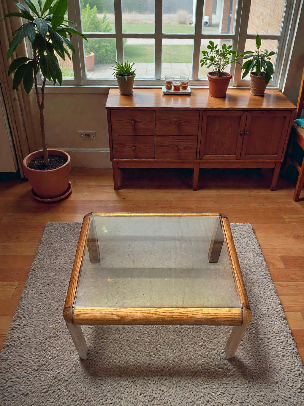 Danish Style Mid-Century Glass Coffee Table | Rounded Teak Frame