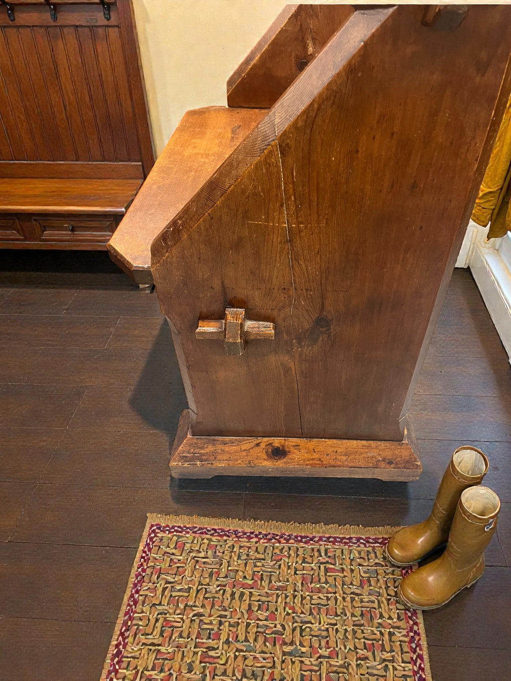 Antique Church Pew Bench | Rustic Hallway / Boot Room Seat
