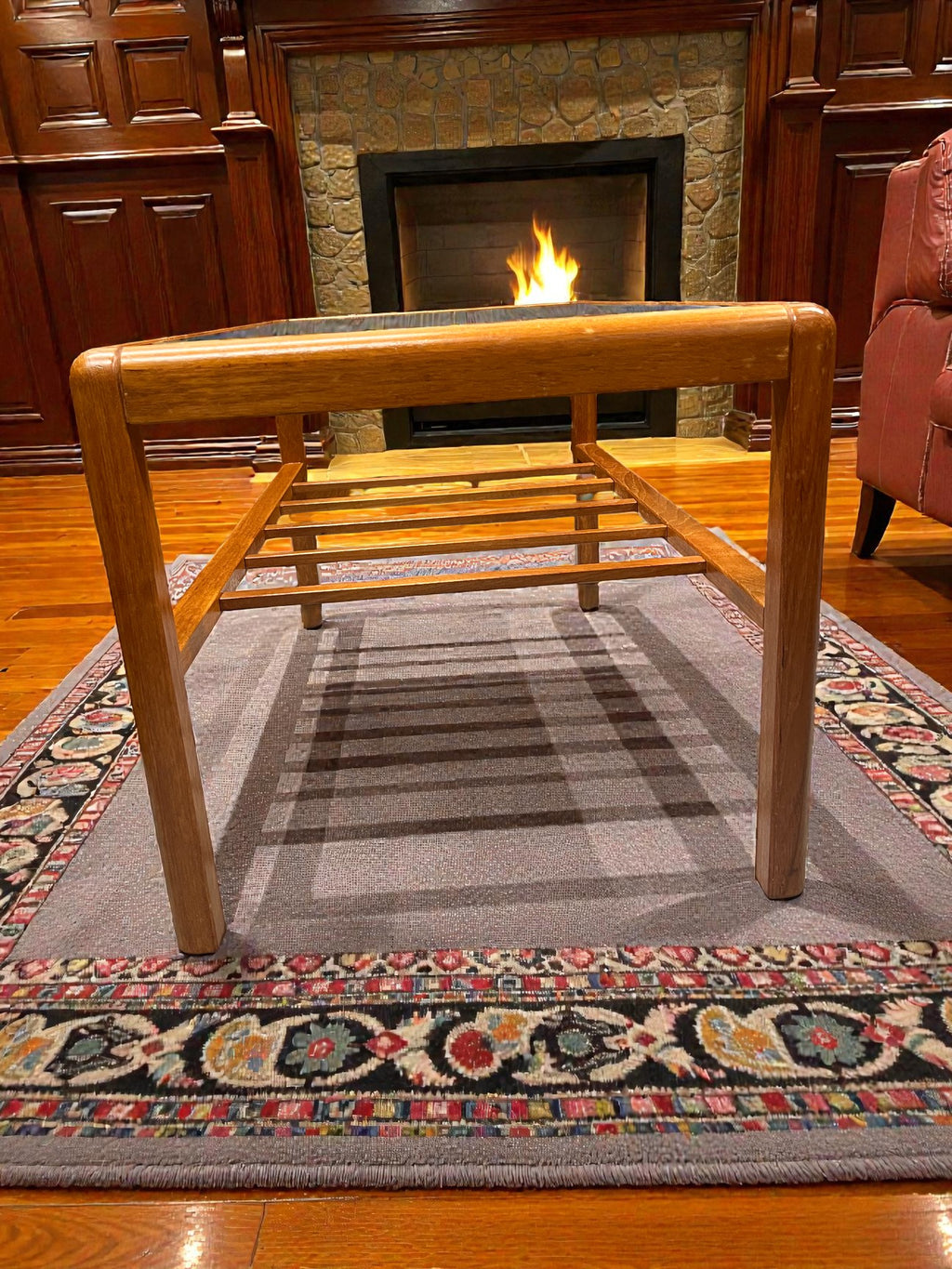 Mid-Century Teak & Glass Coffee Table | Two-Tier 1960s Table with Slatted Shelf