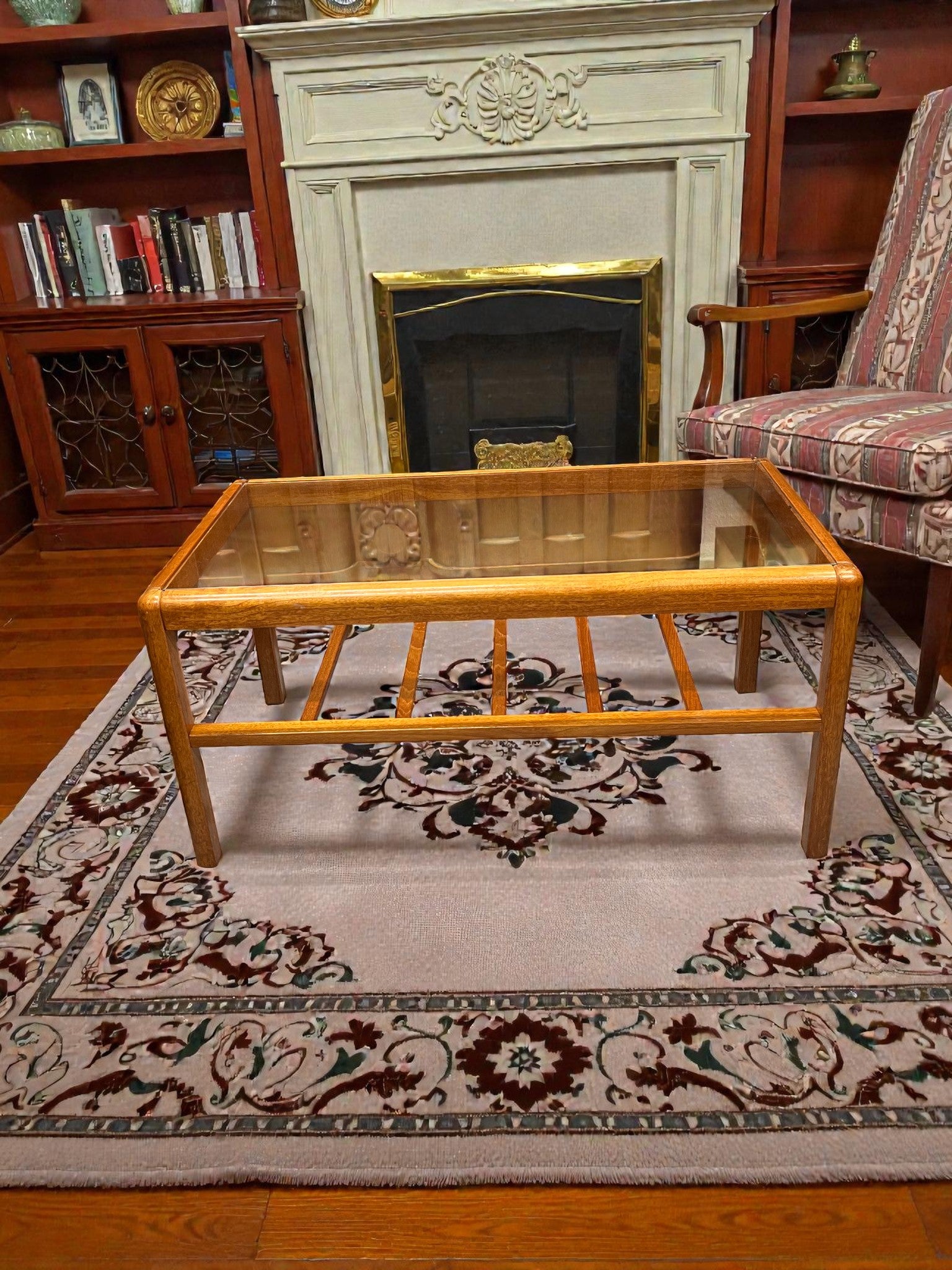 Mid-Century Teak & Glass Coffee Table | Two-Tier 1960s Table with Slatted Shelf