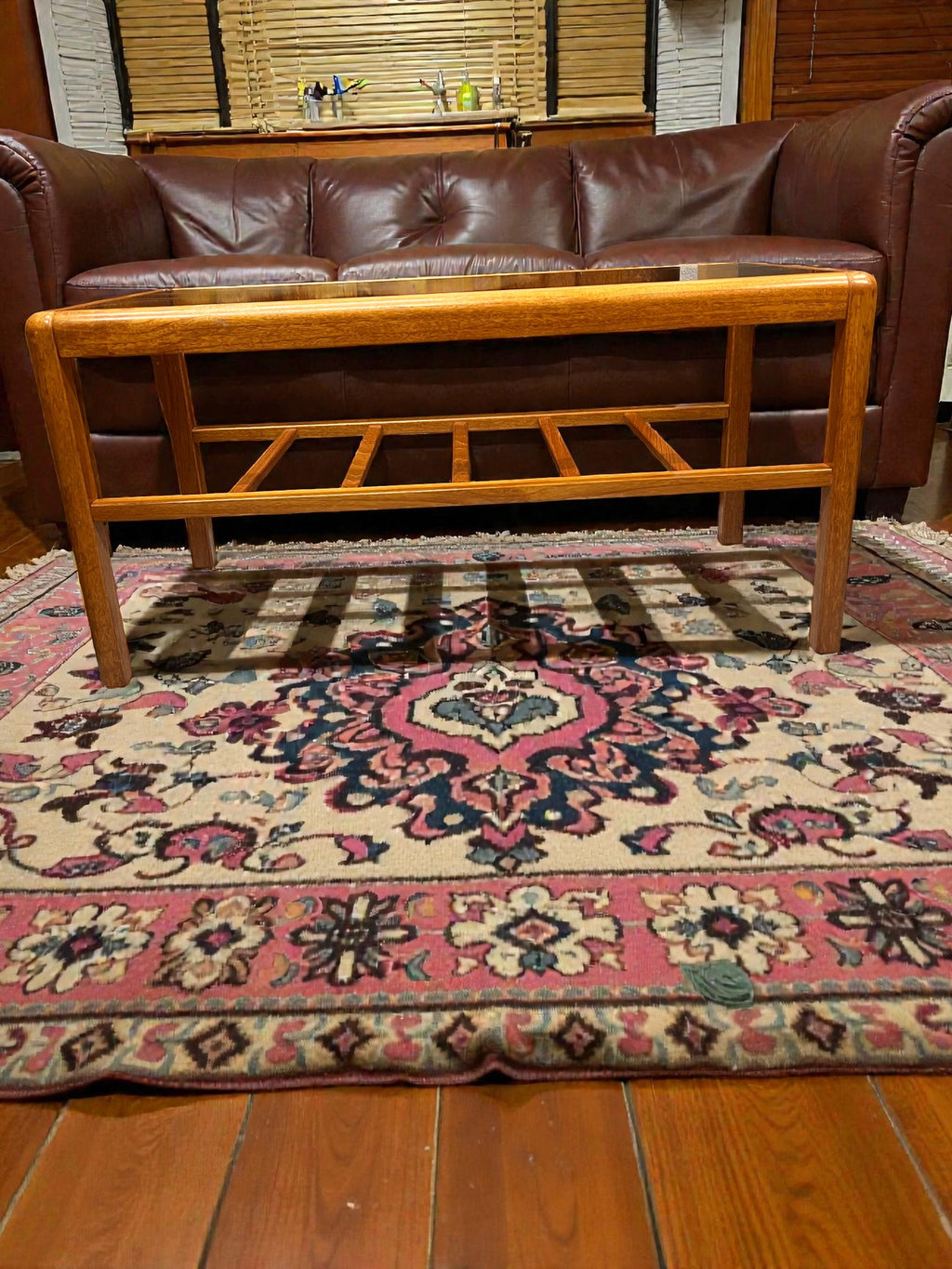 Mid-Century Teak & Glass Coffee Table | Two-Tier 1960s Table with Slatted Shelf