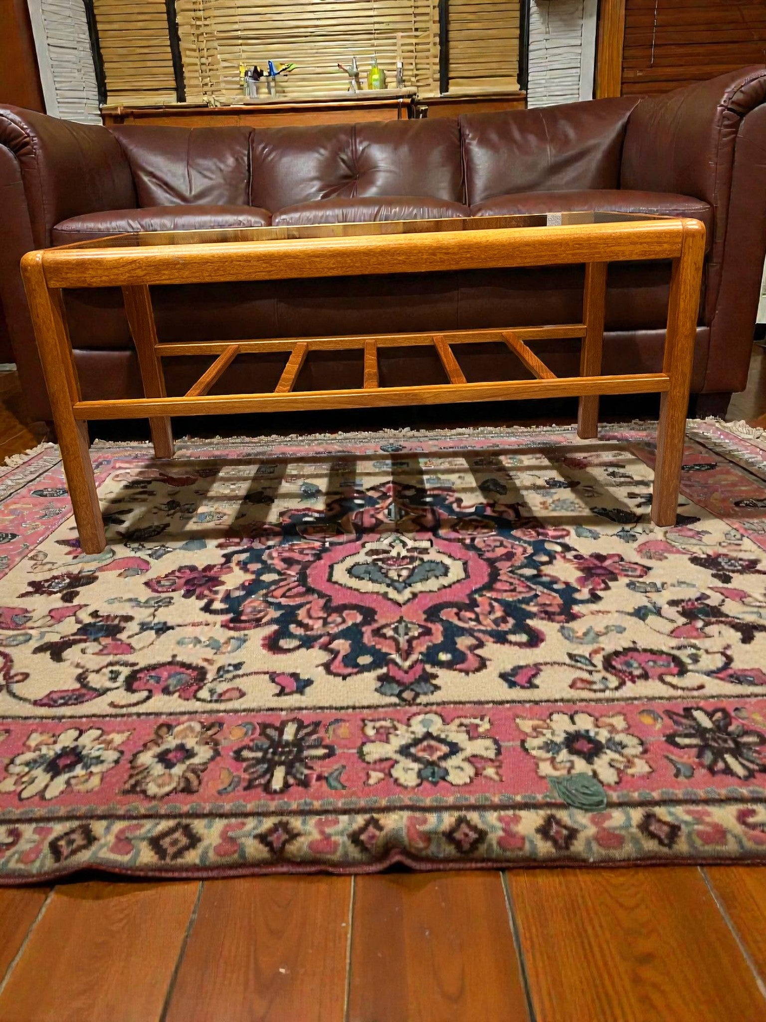 Mid-Century Teak & Glass Coffee Table | Two-Tier 1960s Table with Slatted Shelf
