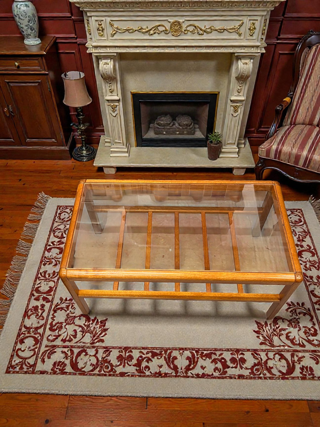 Mid-Century Teak & Glass Coffee Table | Two-Tier 1960s Table with Slatted Shelf