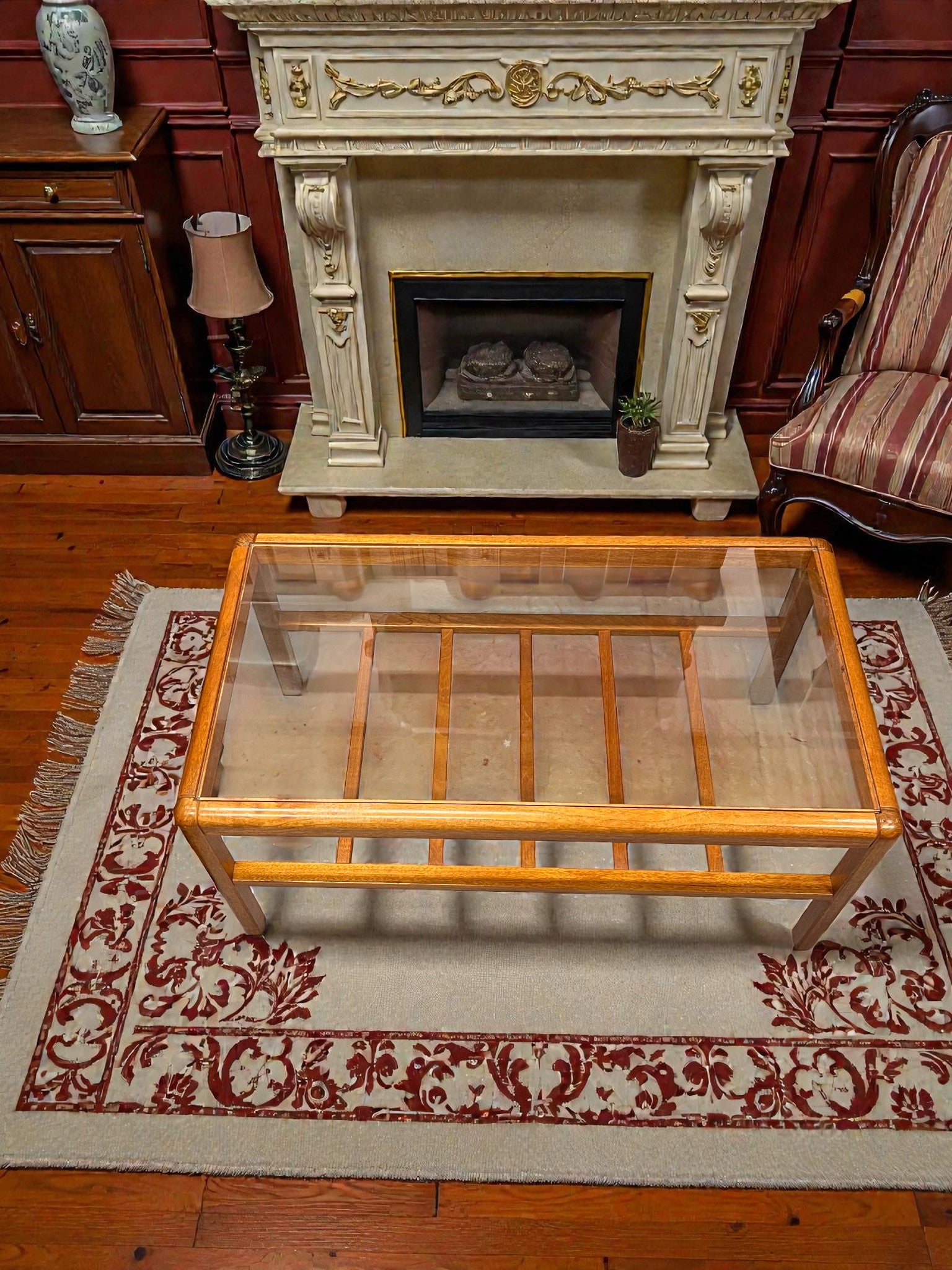 Mid-Century Teak & Glass Coffee Table | Two-Tier 1960s Table with Slatted Shelf