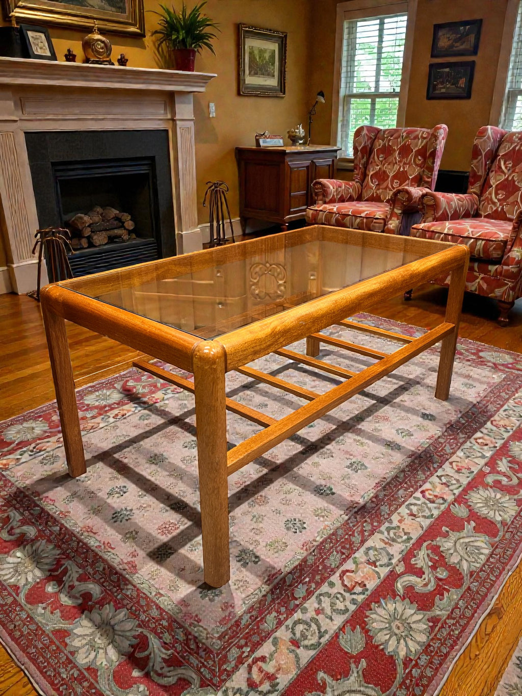 Mid-Century Teak & Glass Coffee Table | Two-Tier 1960s Table with Slatted Shelf
