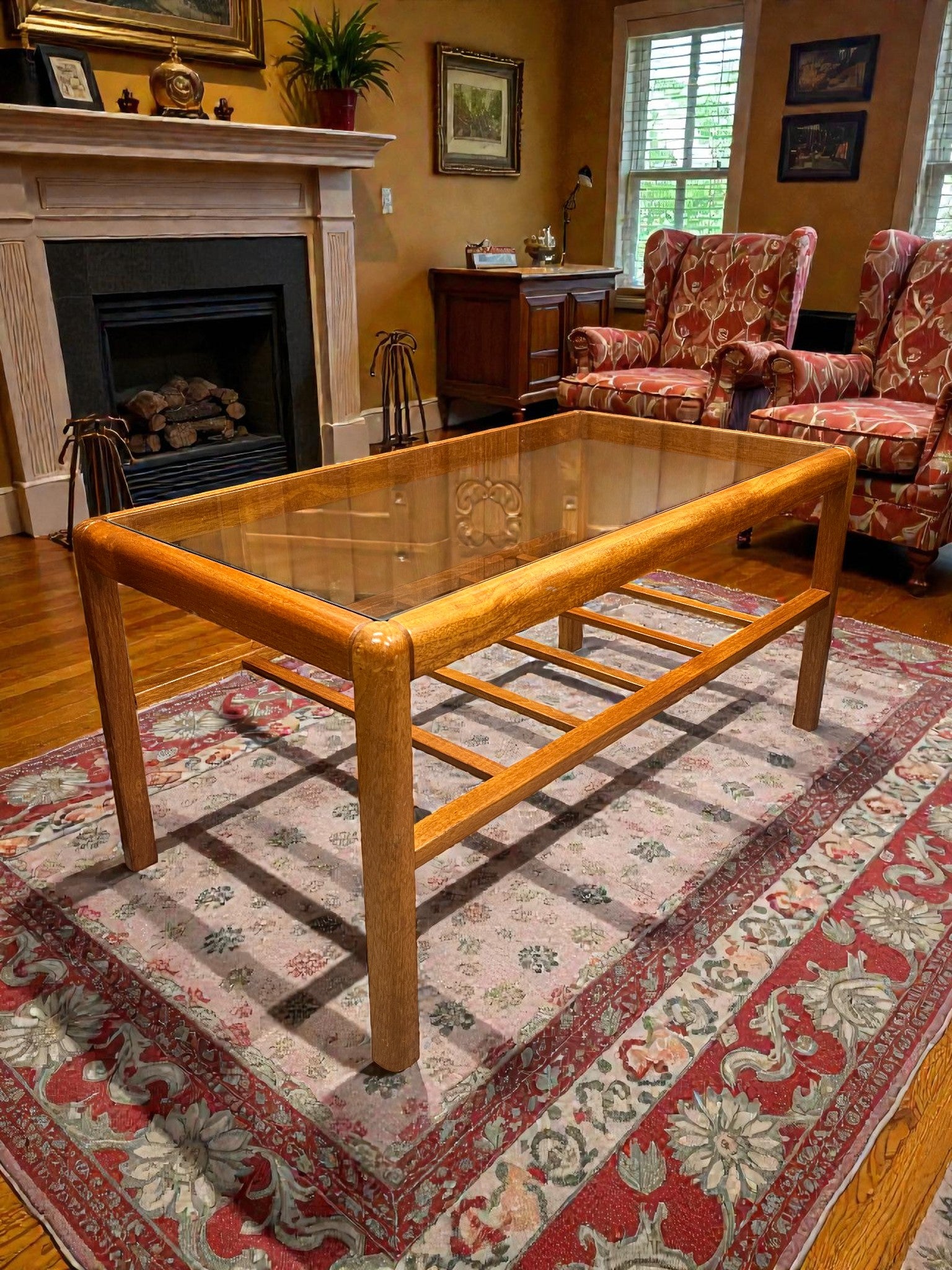 Mid-Century Teak & Glass Coffee Table | Two-Tier 1960s Table with Slatted Shelf