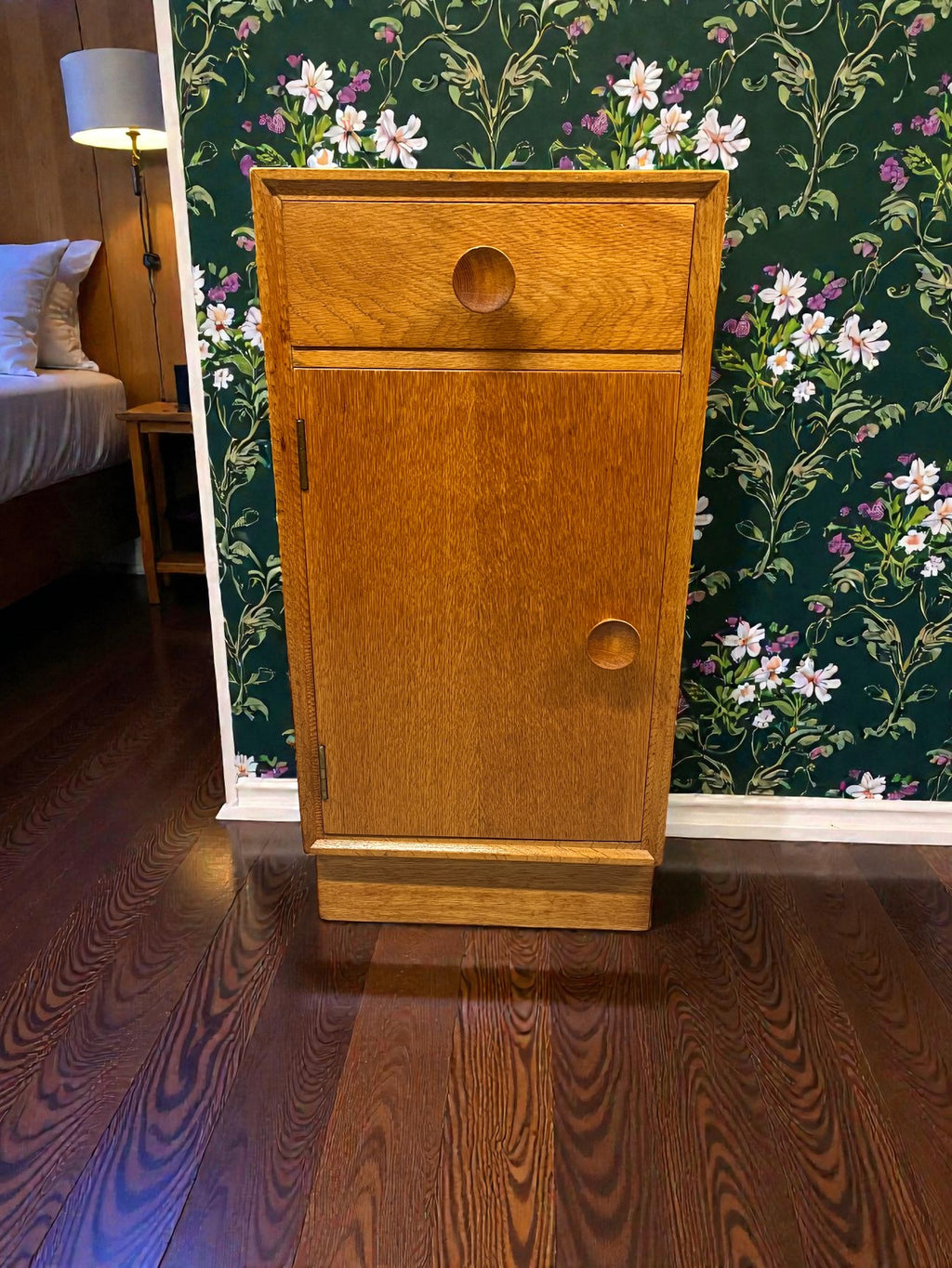 Meredew Mid-Century Bedside Table | Vintage Slim Nightstand with Drawer & Cupboard