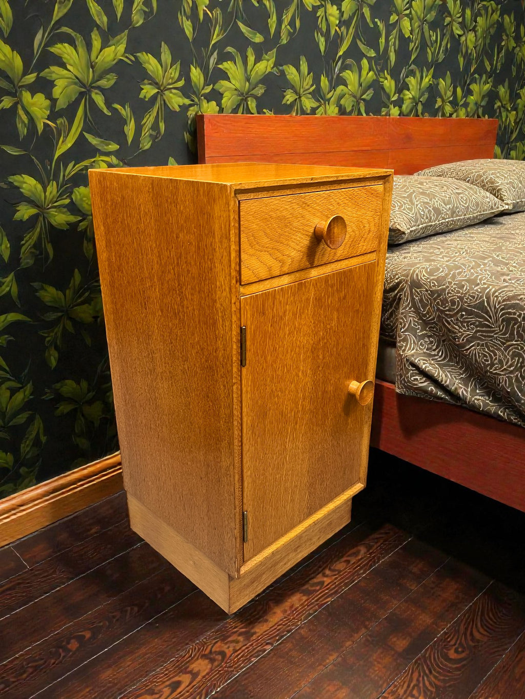 Meredew Mid-Century Bedside Table | Vintage Slim Nightstand with Drawer & Cupboard