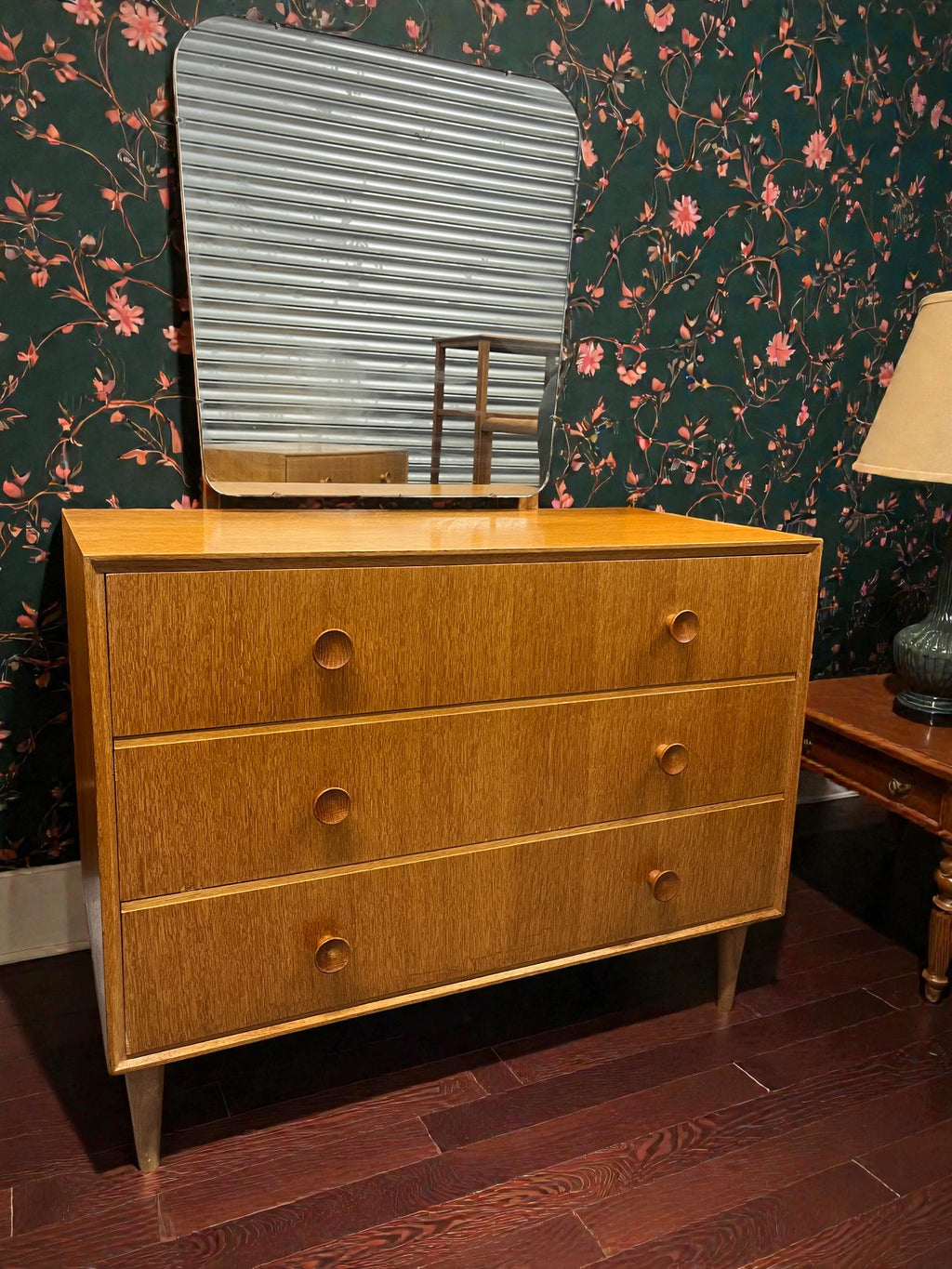 Meredew Mid-Century Dressing Table | 3 Drawer Chest with Mirror on Raised Legs