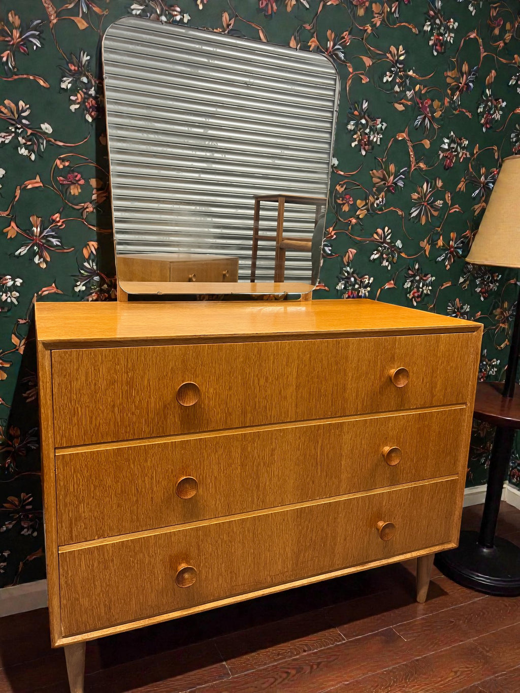 Meredew Mid-Century Dressing Table | 3 Drawer Chest with Mirror on Raised Legs