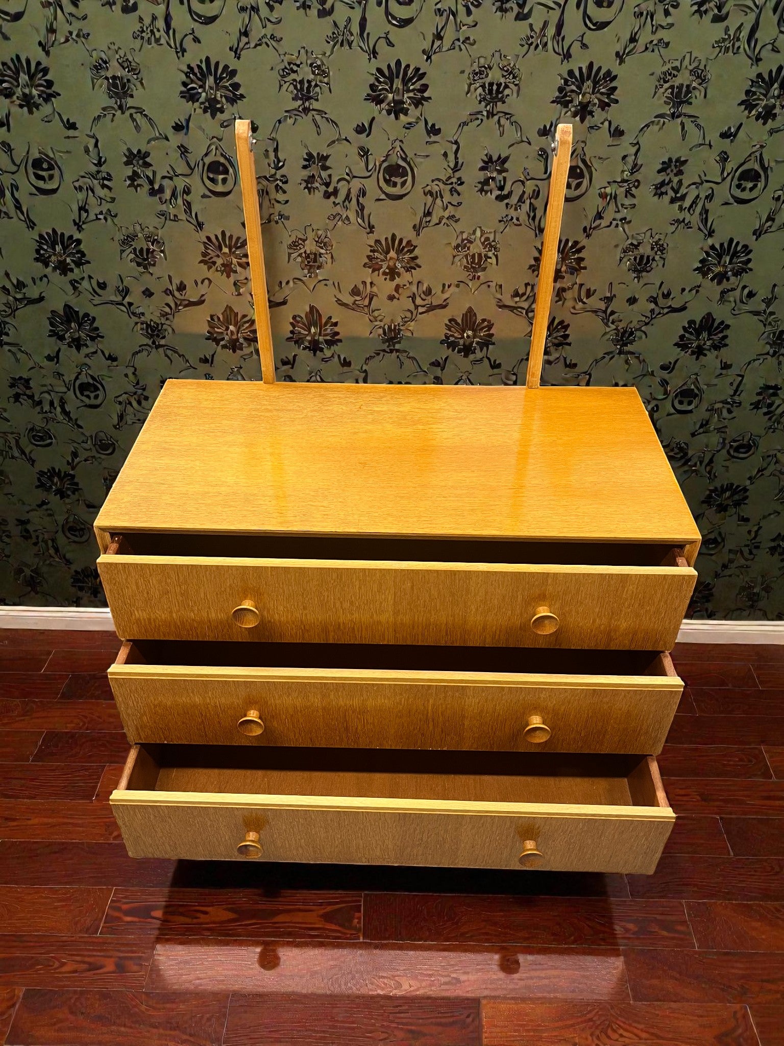 Meredew Mid-Century Dressing Table | 3 Drawer Chest with Mirror on Raised Legs