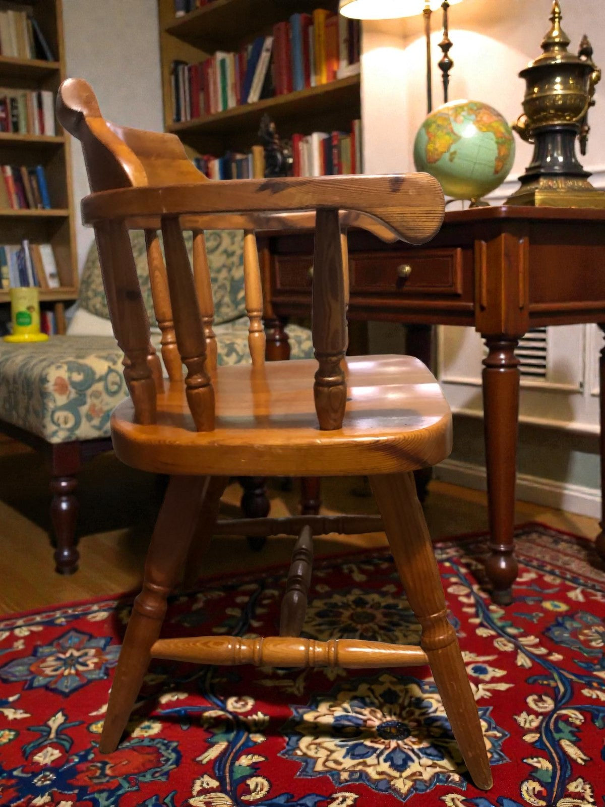 Vintage Pine Captain’s Chair | Traditional Wooden Armchair