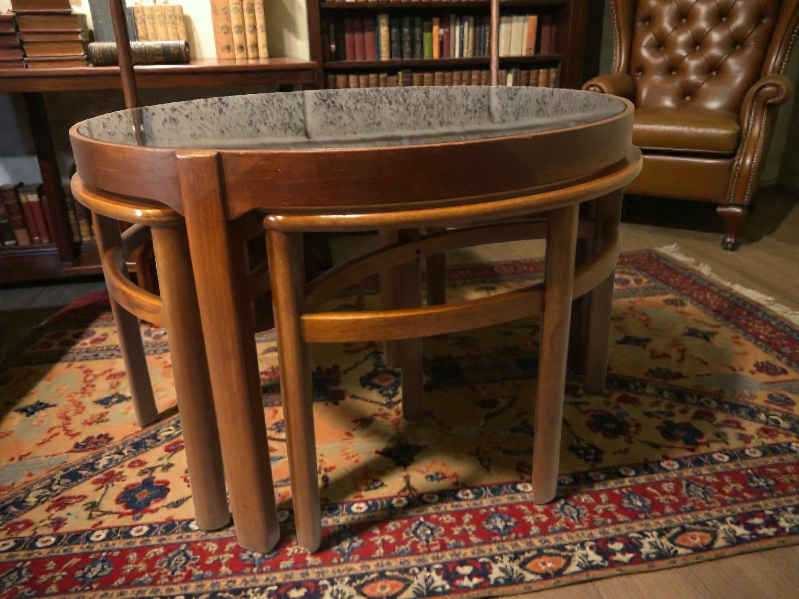 Nathan Trinity Nest of Tables | Smoked Glass Mid-Century Teak Set