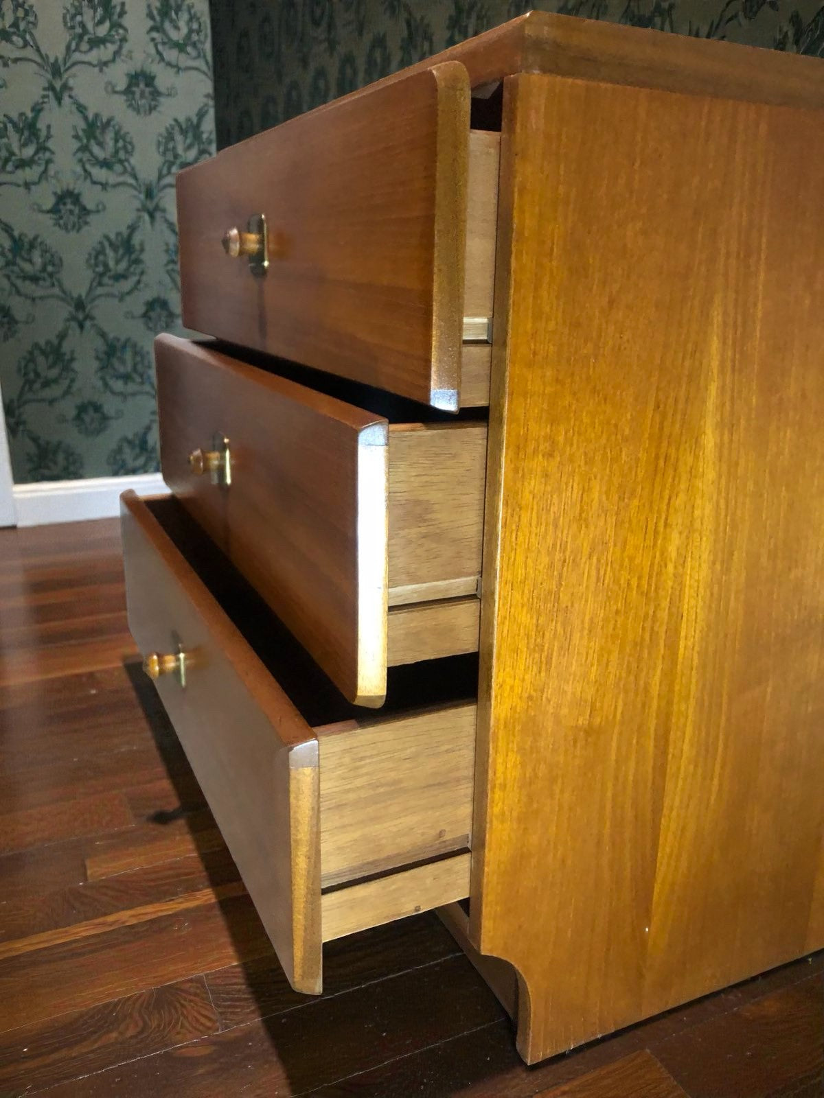 Mid-Century 3 Drawer Bedside Table | Vintage Nightstand