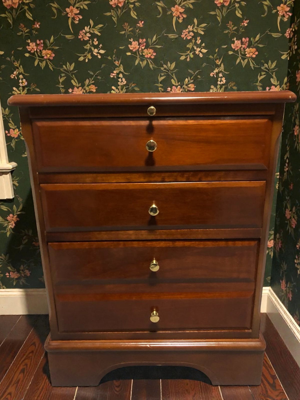 Vintage Four Drawer Bedside Table with Pull-Out Slide