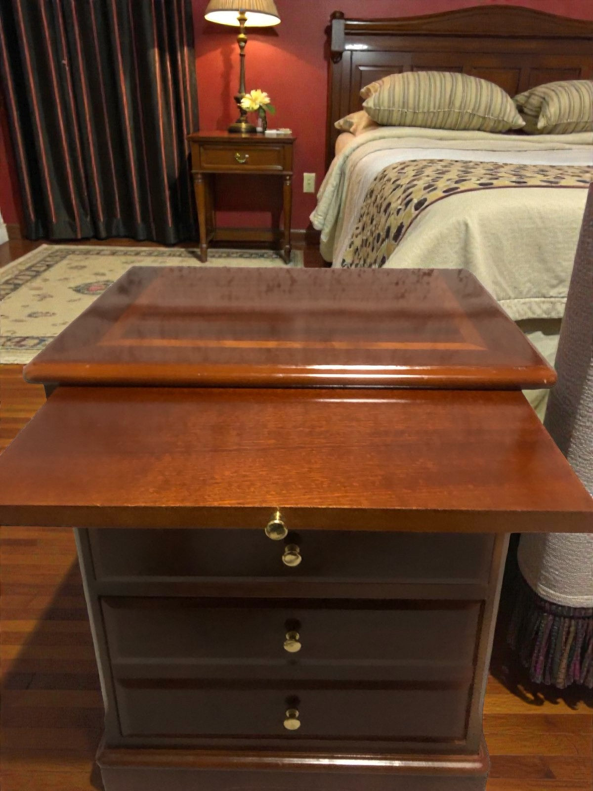 Vintage Four Drawer Bedside Table with Pull-Out Slide