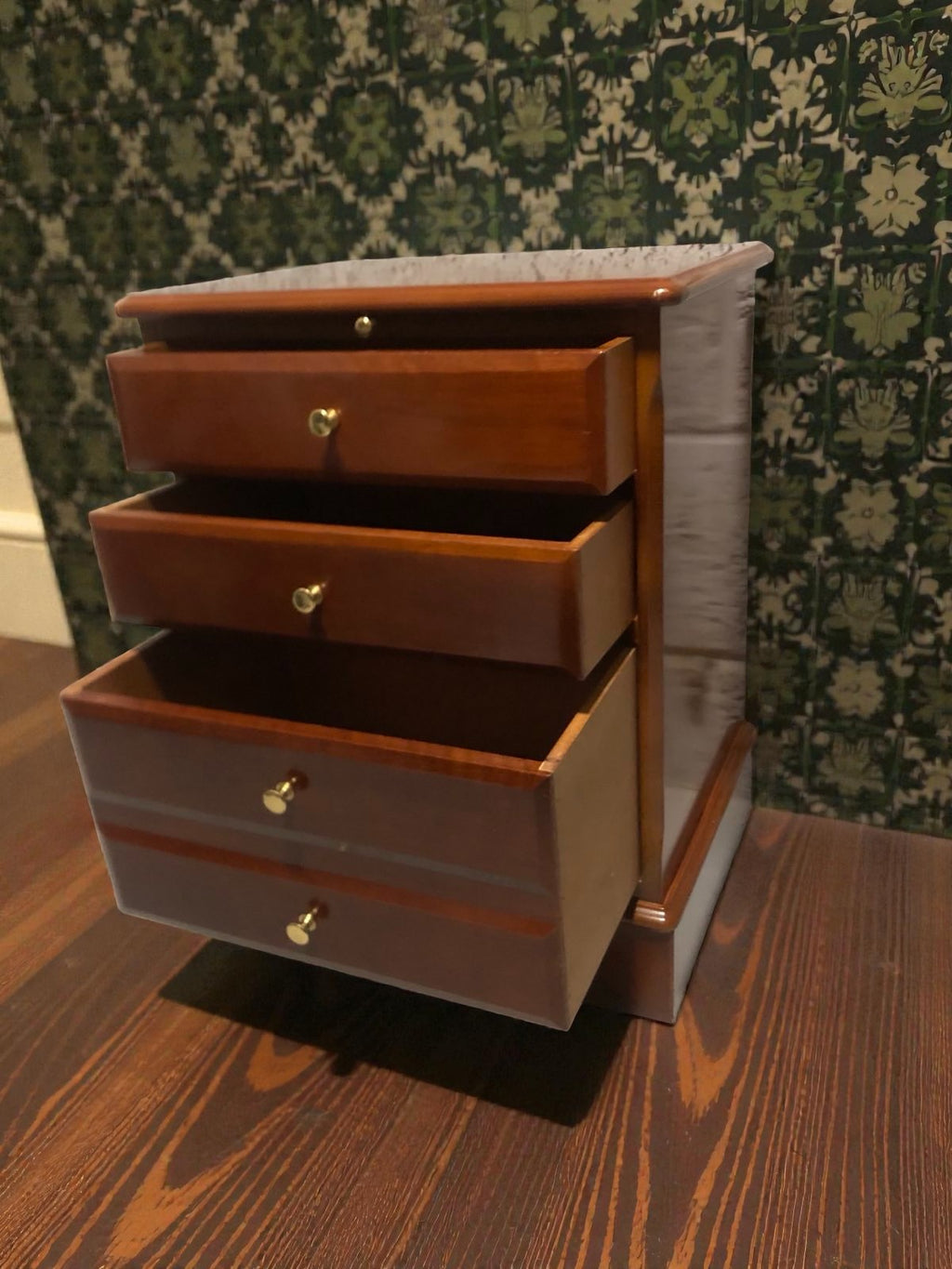 Vintage Four Drawer Bedside Table with Pull-Out Slide