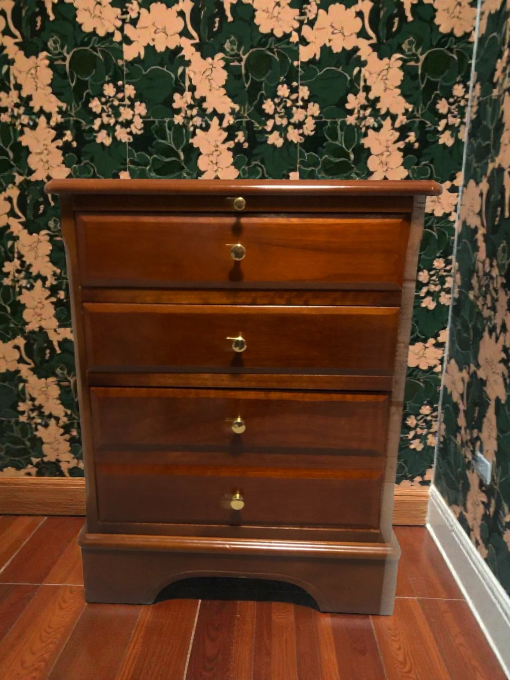Vintage Four Drawer Bedside Table with Pull-Out Slide