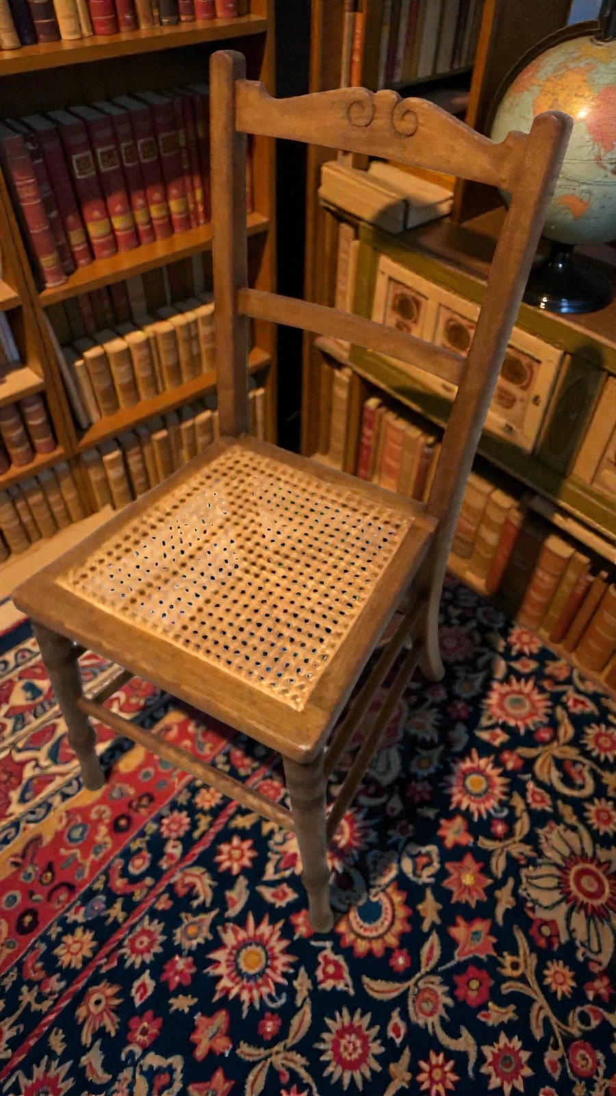 Antique Cane Chair with Rattan Seat | Vintage Accent Chair