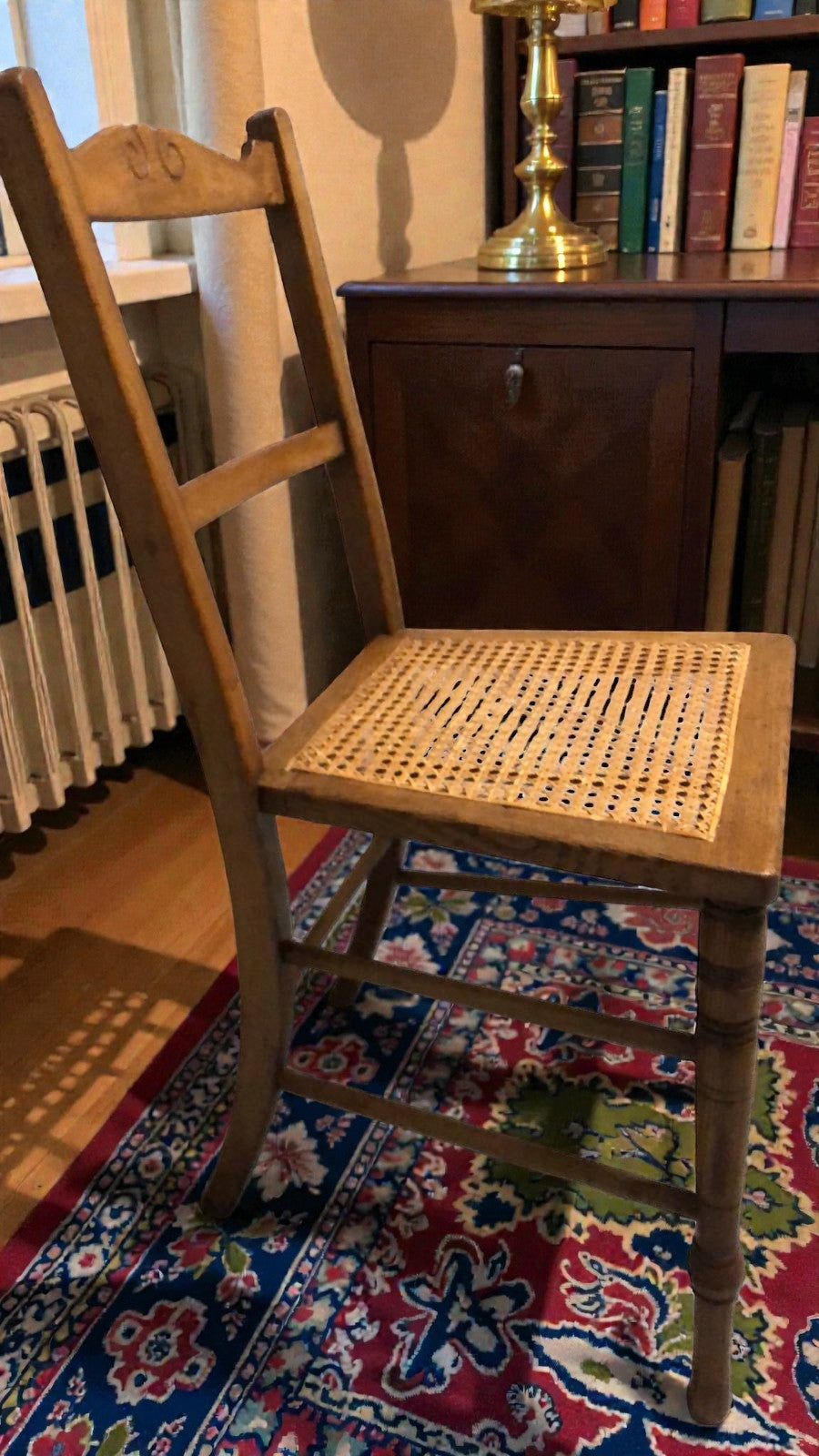Antique Cane Chair with Rattan Seat | Vintage Accent Chair