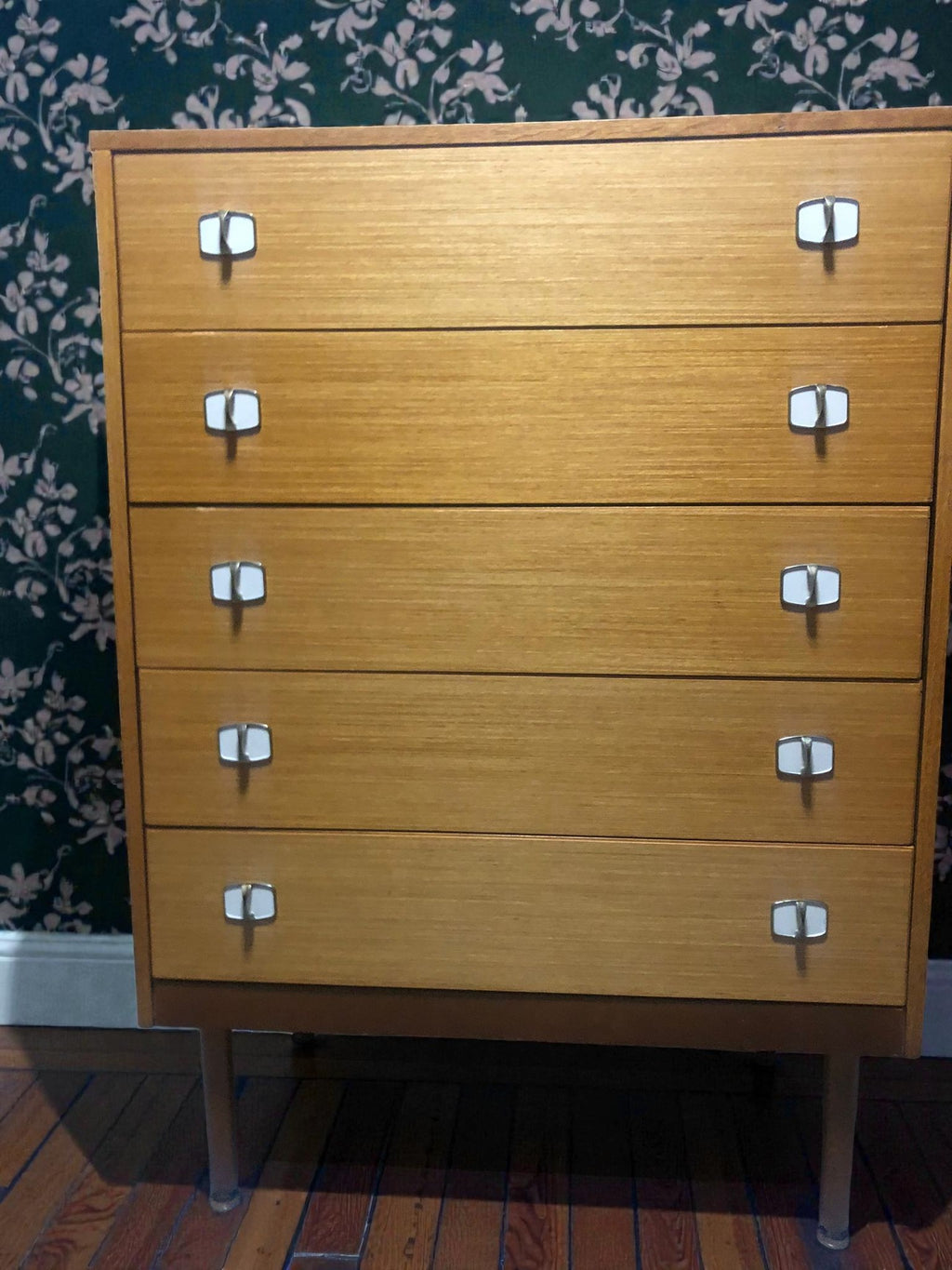 Mid-Century Chest of Drawers | Vintage 5 Drawer Tallboy on Dansette Legs