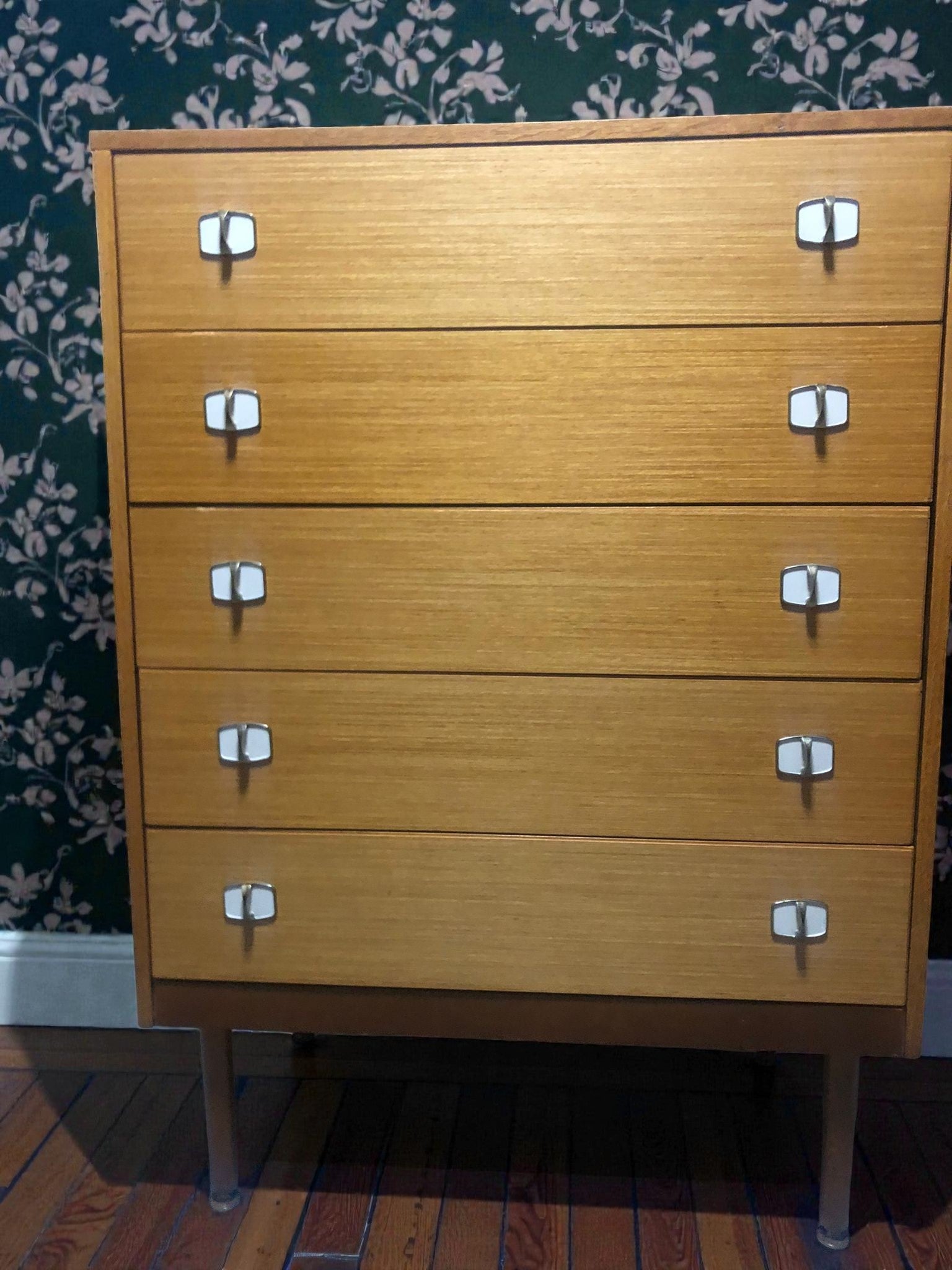 Mid-Century Chest of Drawers | Vintage 5 Drawer Tallboy on Dansette Legs