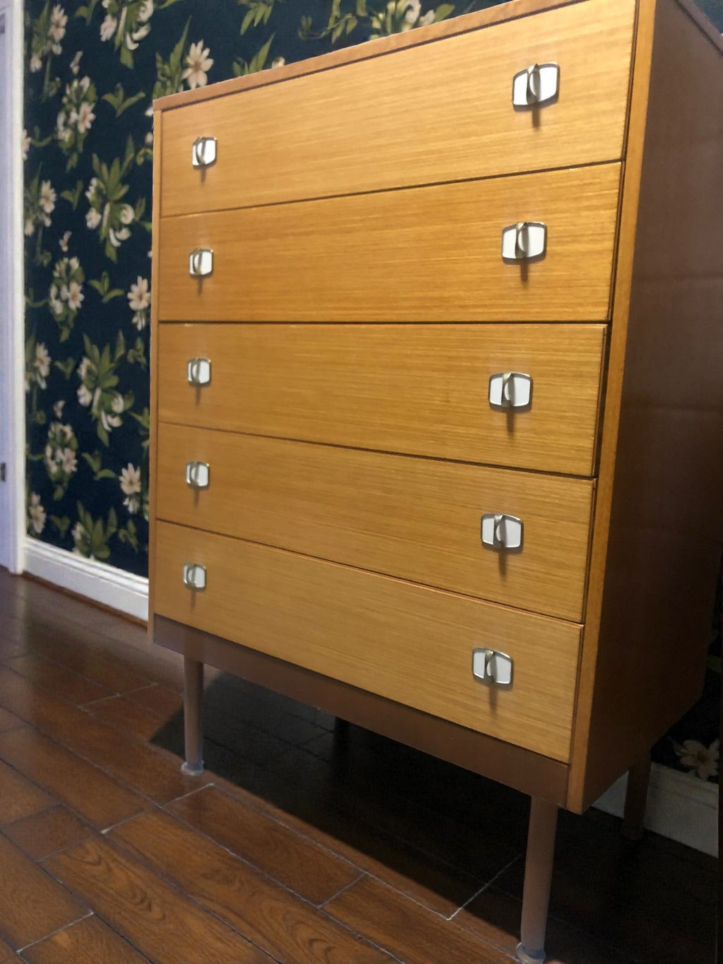 Mid-Century Chest of Drawers | Vintage 5 Drawer Tallboy on Dansette Legs