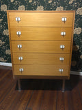Mid-Century Chest of Drawers | Vintage 5 Drawer Tallboy on Dansette Legs