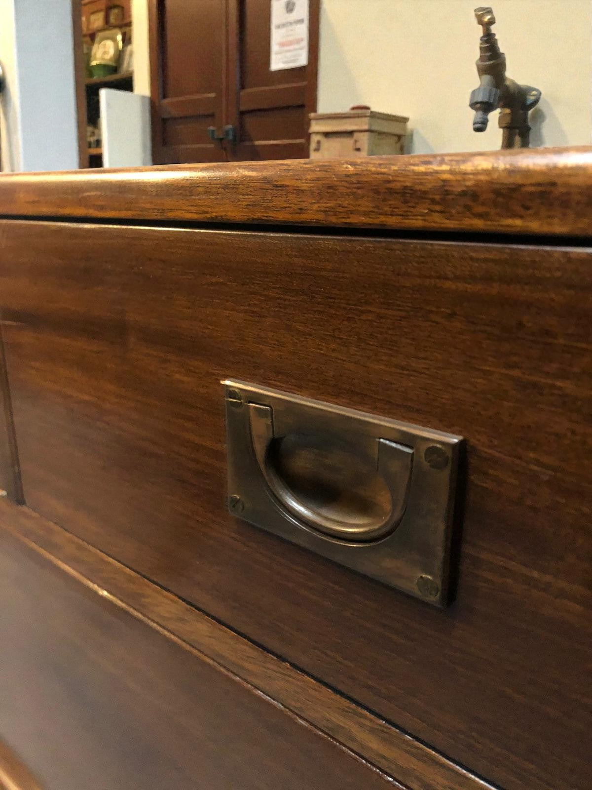 Antique Campaign Chest on Queen Anne Legs | Brass Bound Military Style Drawers
