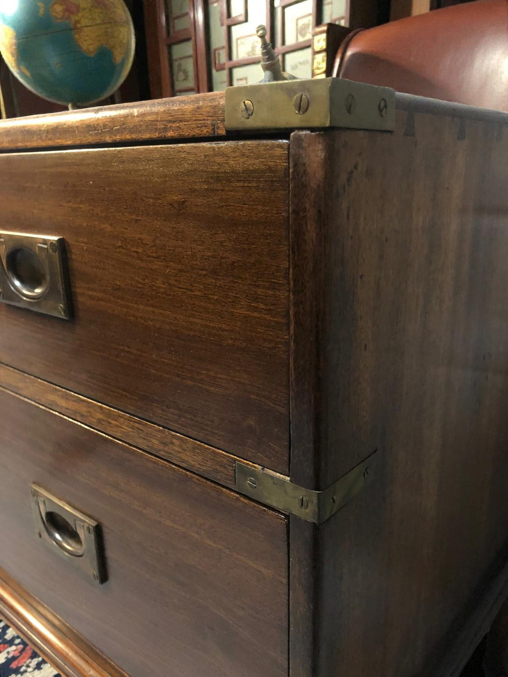 Antique Campaign Chest on Queen Anne Legs | Brass Bound Military Style Drawers