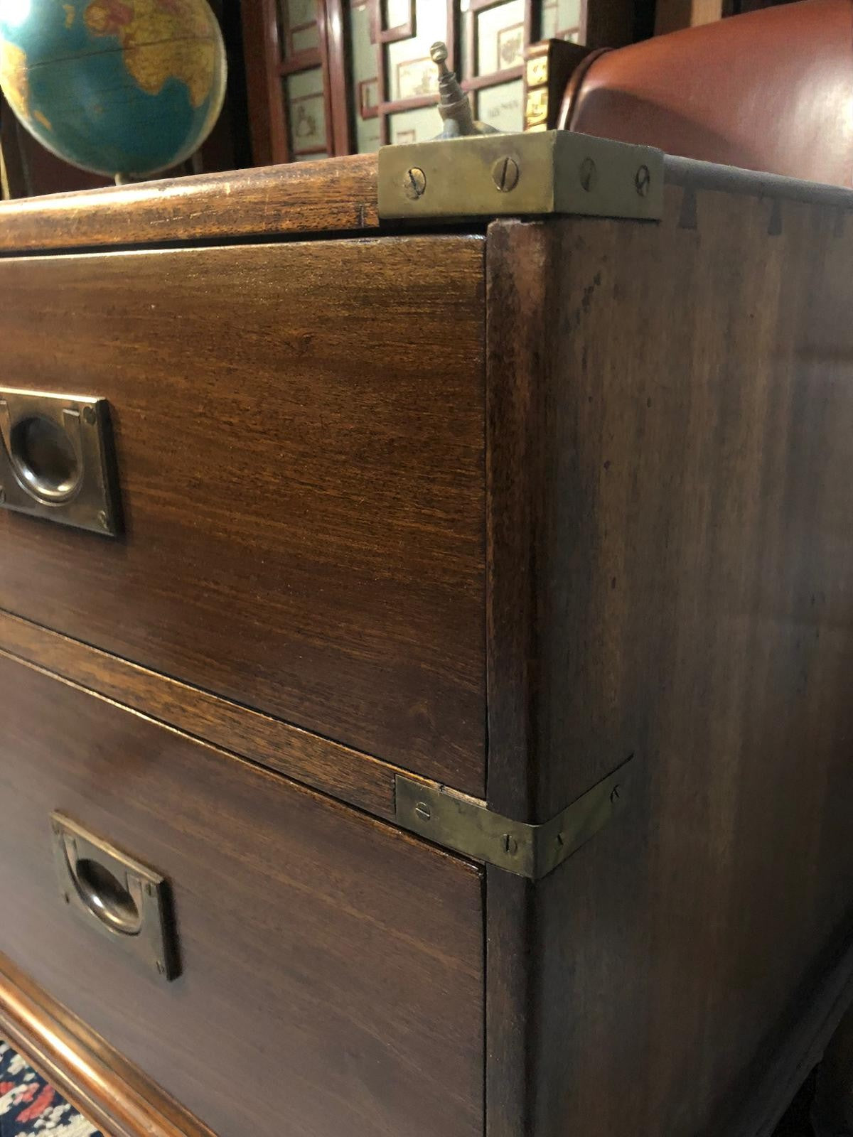 Antique Campaign Chest on Queen Anne Legs | Brass Bound Military Style Drawers