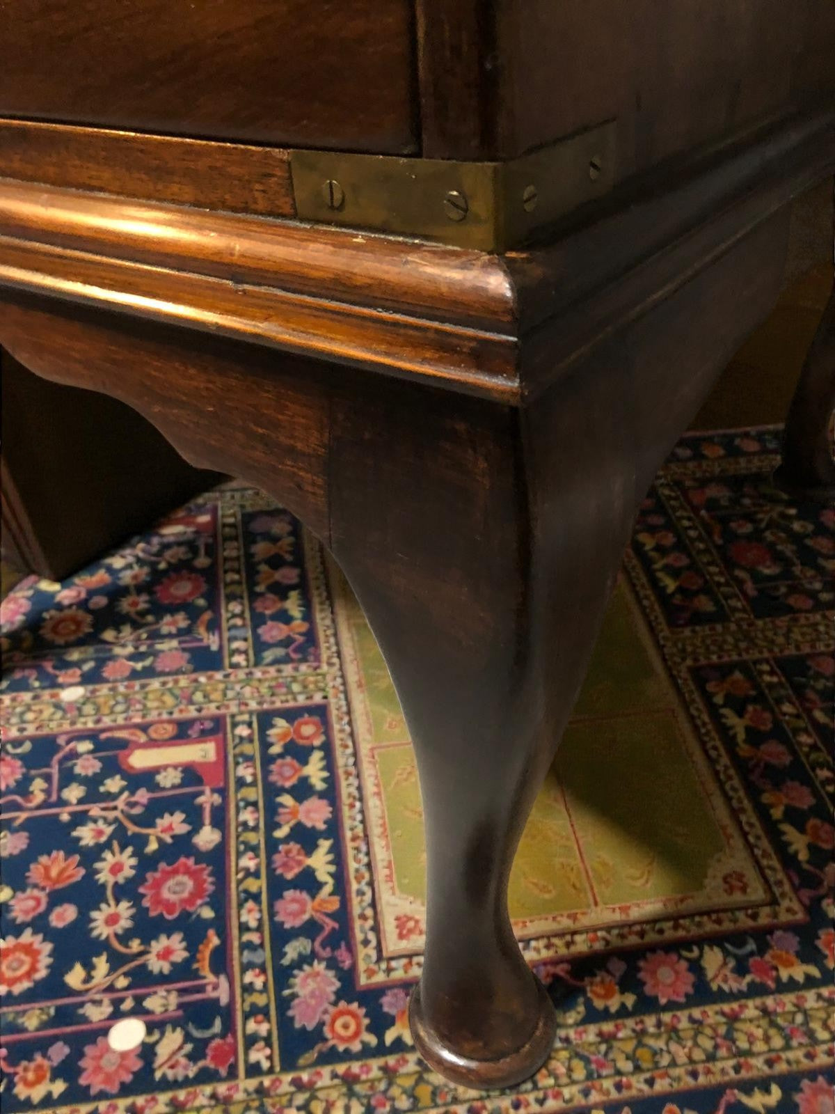 Antique Campaign Chest on Queen Anne Legs | Brass Bound Military Style Drawers