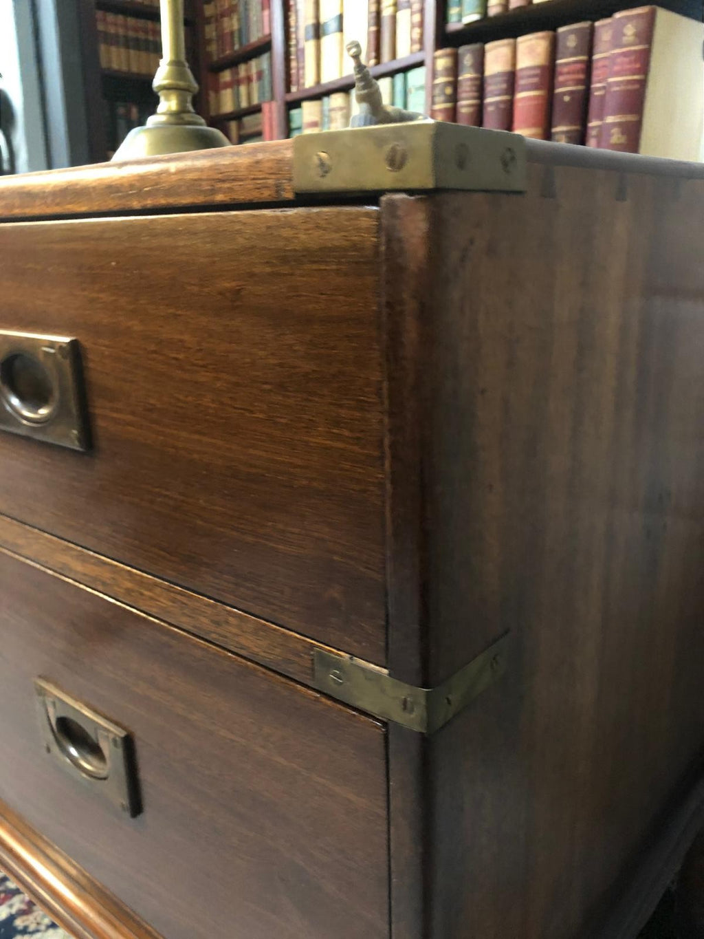 Antique Campaign Chest on Queen Anne Legs | Brass Bound Military Style Drawers