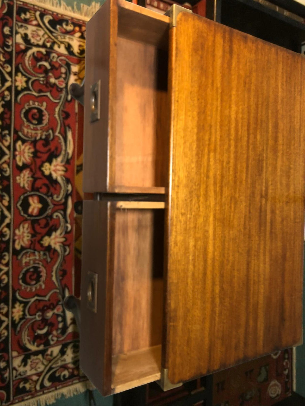 Antique Campaign Chest on Queen Anne Legs | Brass Bound Military Style Drawers