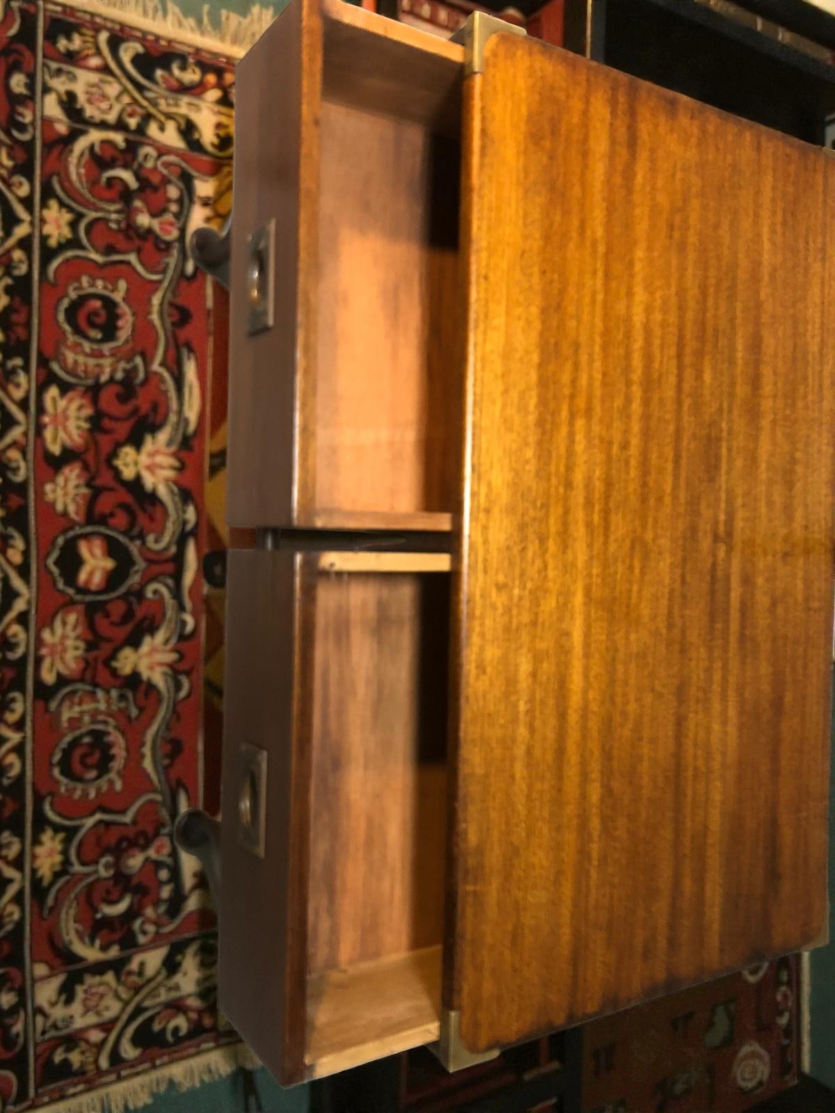 Antique Campaign Chest on Queen Anne Legs | Brass Bound Military Style Drawers