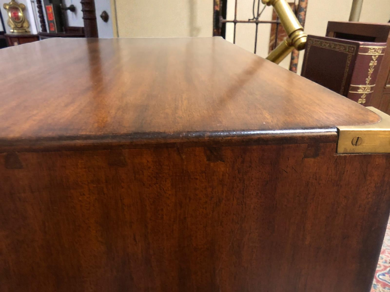 Antique Campaign Chest on Queen Anne Legs | Brass Bound Military Style Drawers