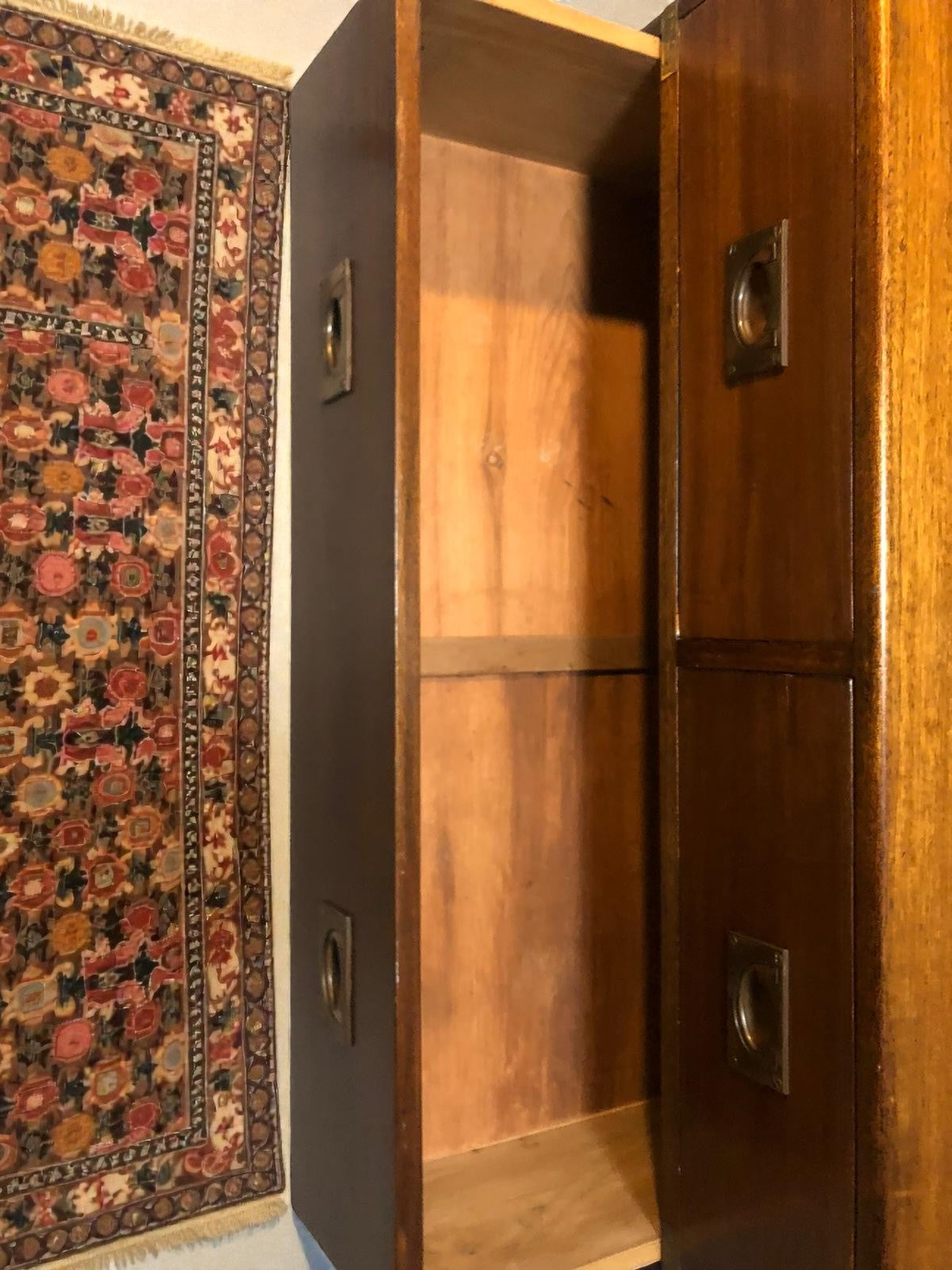 Antique Campaign Chest on Queen Anne Legs | Brass Bound Military Style Drawers